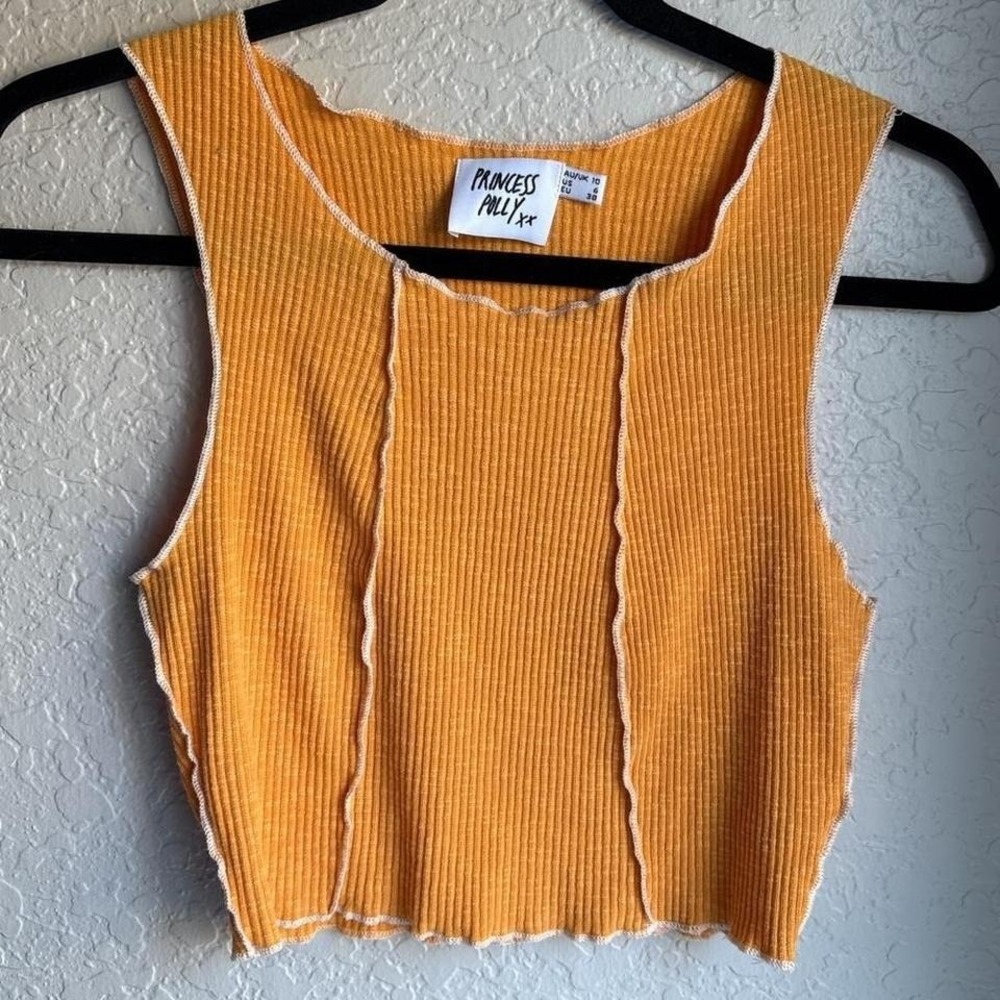 Princess Polly Orange Ribbed Sleeveless Summer‎ Crop Raw Hem Tank Top 6